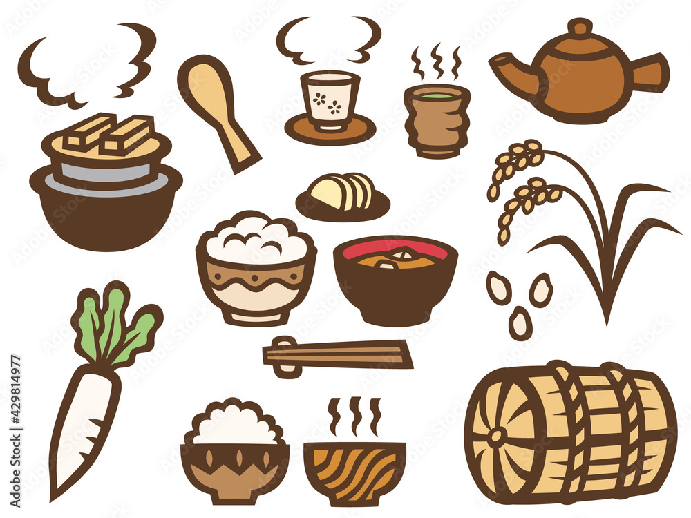 日本食の切り絵風イラストセット Stock Vector Adobe Stock