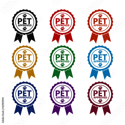Pet approved badge isolated on white background color set