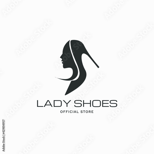 Lady shoes. silhouette woman and high heel logo design for company, website or brand