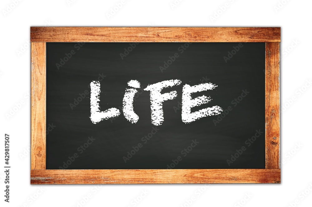 LIFE text written on wooden frame school blackboard. LIFE text written on wooden frame school blackboard.