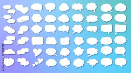 Cartoon talk bubble. Speech clouds, thinking bubbles and conversation text elements vector illustration set. Empty speech and thought bubbles in different shapes. Good scaling. Perfect transparency