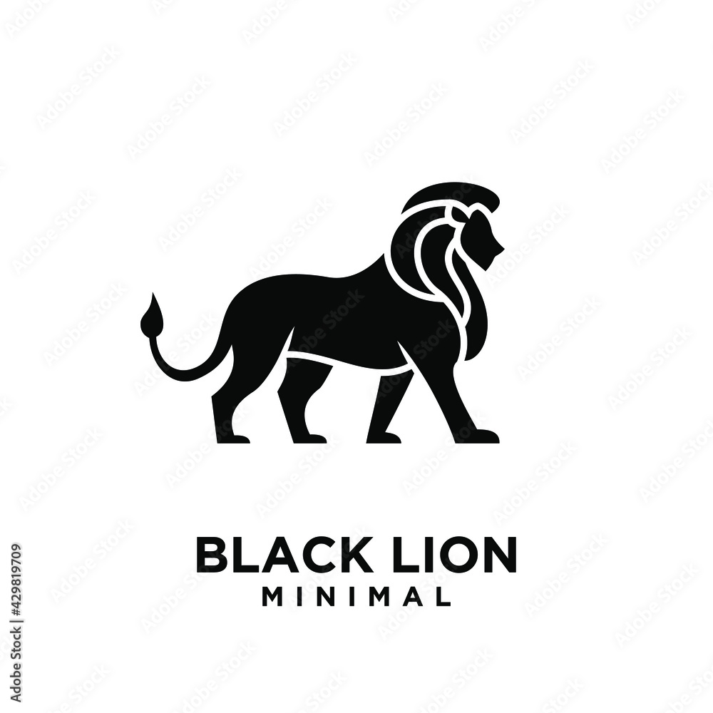 minimal black lion vector logo design