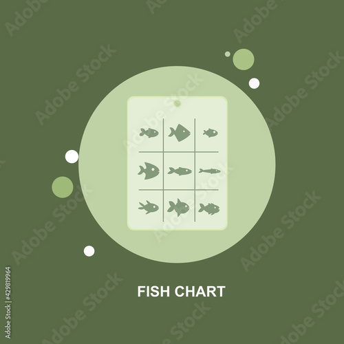 Fish chart with different variety fish on grey background flat concept design