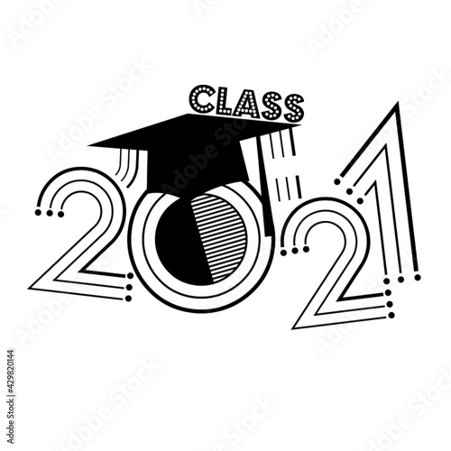 An abstract vector illustration of Class of 2021 in black on an isolated white background