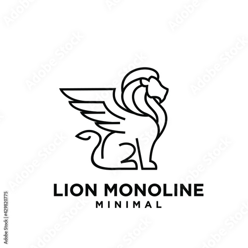 minimal monoline winged lion vector logo design
