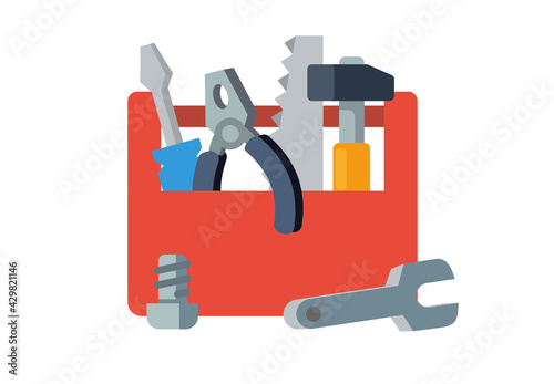 Flat design craft, tools - screwdriver, screw and toolbox. Repair
