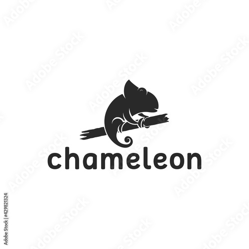 chameleon logo illustration with silhouette style