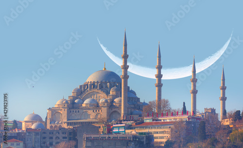 Suleymaniye Mosque with crescent located in Fatih - Istanbul, Turkey photo