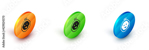 Isometric Murder icon isolated on white background. Body, bleeding, corpse, bleeding icon. Dead head. Concept of crime scene. Circle button. Vector