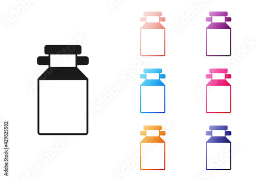 Black Can container for milk icon isolated on white background. Set icons colorful. Vector