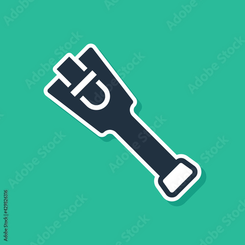 Blue Prosthesis leg icon isolated on green background. Futuristic concept of bionic leg, robotic mechanical leg. Vector