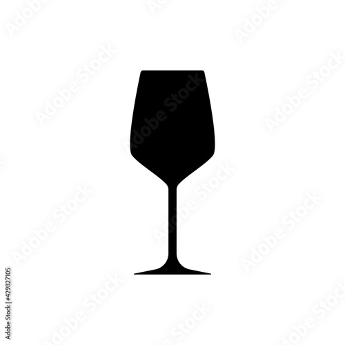 White wine glass silhouette, beverage goblet. Alcohol drink icon on a white background. A simple logo. Black shape basis for the design. Isolated. Vector illustration.