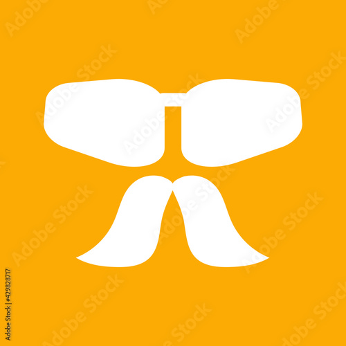 Cute social media face with moustache and sunglasses emoji on a yellow background. Royalty-free.