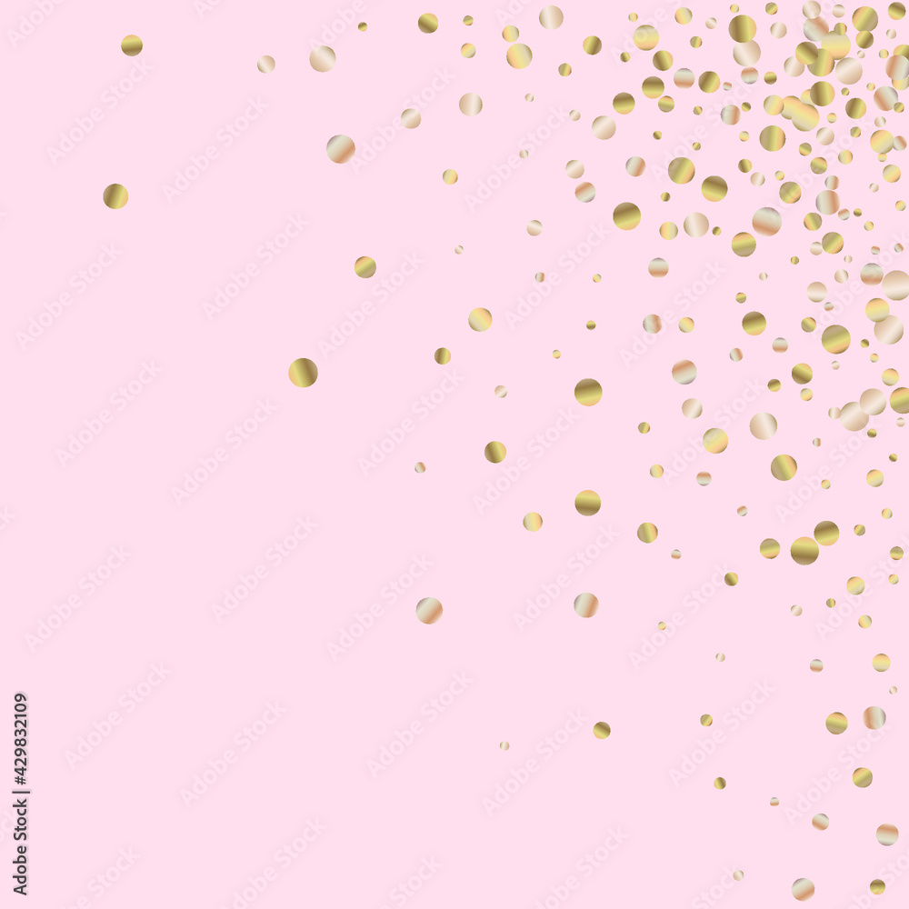Gold Dust Festive Pink Background. Bridal Sequin Texture. Bronze Shine Shiny Postcard. Round Isolated Design.