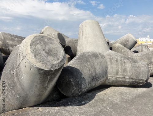 Huge breakwater made of concrete in Peniche - Portugal West coast 