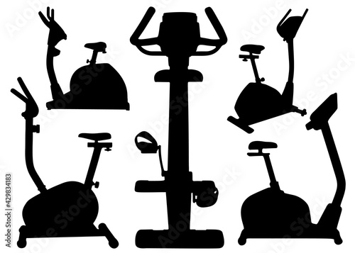 Exercise bikes for home exercise included. Vector image.
