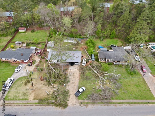 Storm damage from Tornado in residential neighborhood