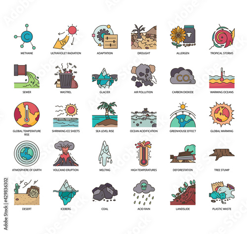 Set of Climate Change thin line and pixel perfect icons for any web and app project.