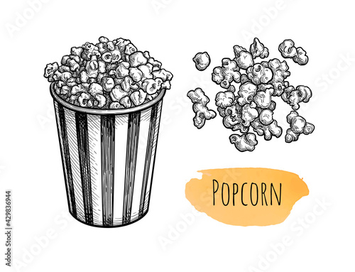 Ink sketch of popcorn.