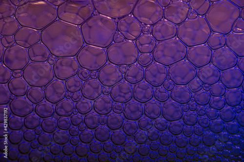 Bluish, purple dark circular shapes, bubbles as background texture