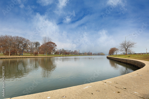 South Lagoon at Lincoln Park on a  early Spring Morning, Chicago Illinois. photo