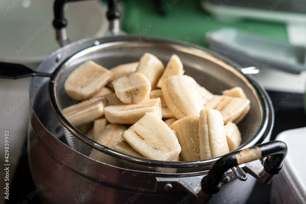 Sliced ripe banana which is prepared for making 