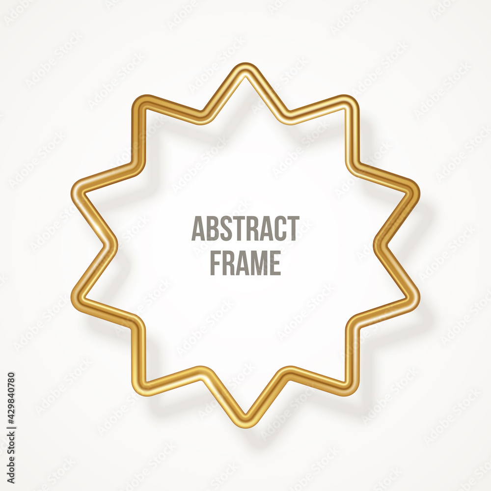 Star luxury 3d gold frame isolated on white background. Vector illustration. Party design label, Merry Christmas badge, bronze metallic abstract circular logo element, outline sign border Star luxury 3d gold frame isolated on white background. Vector illustration. Party design label, Merry Christmas badge, bronze metallic abstract circular logo element, outline sign border