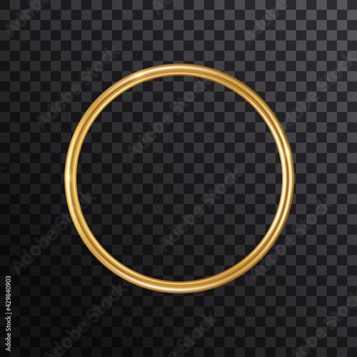 Golden circle frame isolated on transparent background. Vector illustration. Gold 3d round label, modern badge, bronze metallic wire speech bubbles for motivational quotes, luxury realistic border