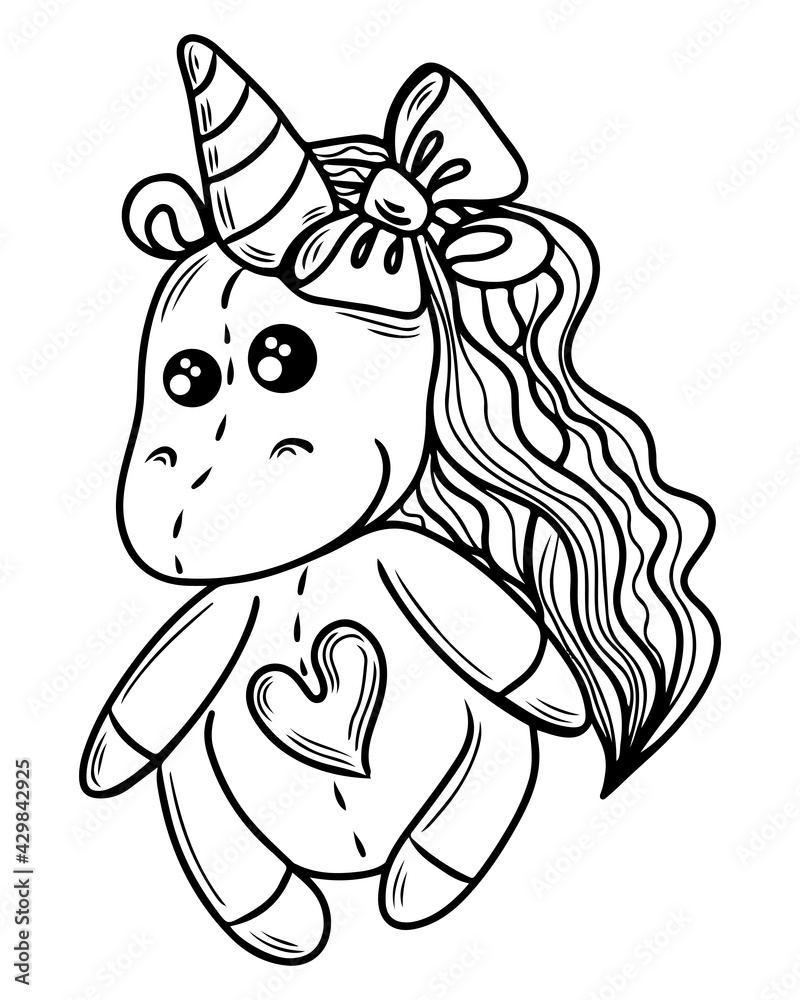Obraz premium Cute cartoon unicorn outlined for coloring book and page isolated