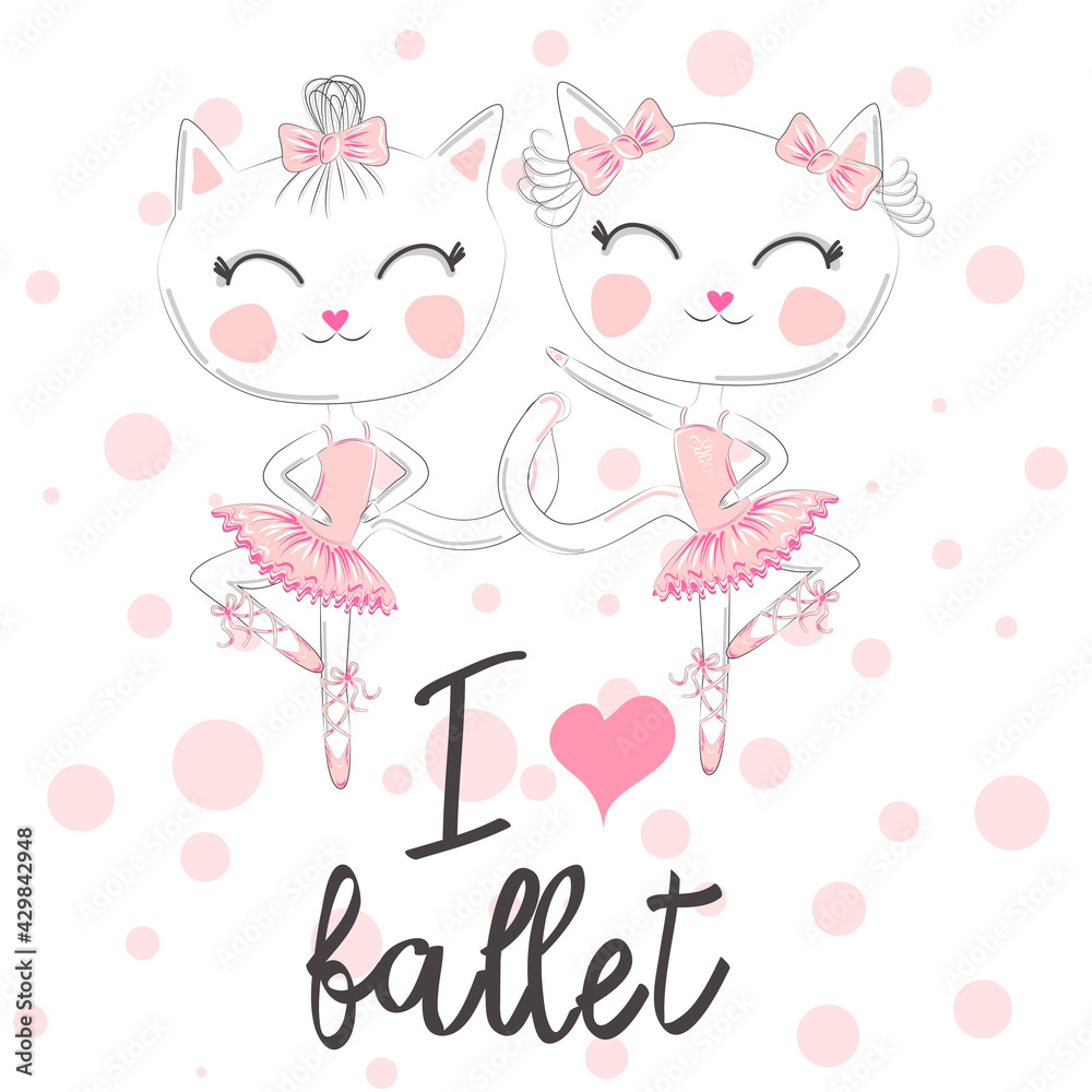 i love ballet. dancing kitten girl in ballet dress, pointe shoes, i love ballet. dancing kitten girl in ballet dress, pointe shoes,