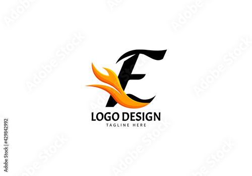 Letter E Fire Logo for Brand or Company, Concept Minimalist.