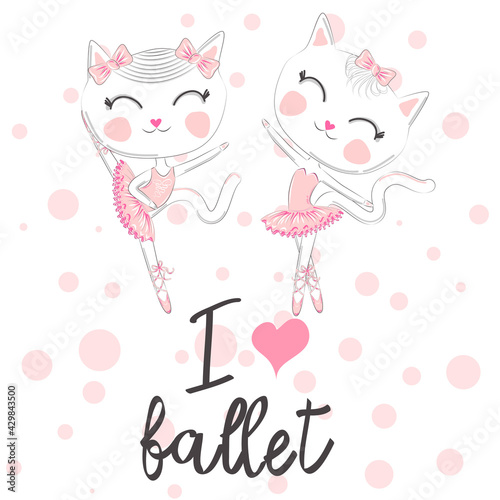 i love ballet. dancing kitten girl in ballet dress, pointe shoes,