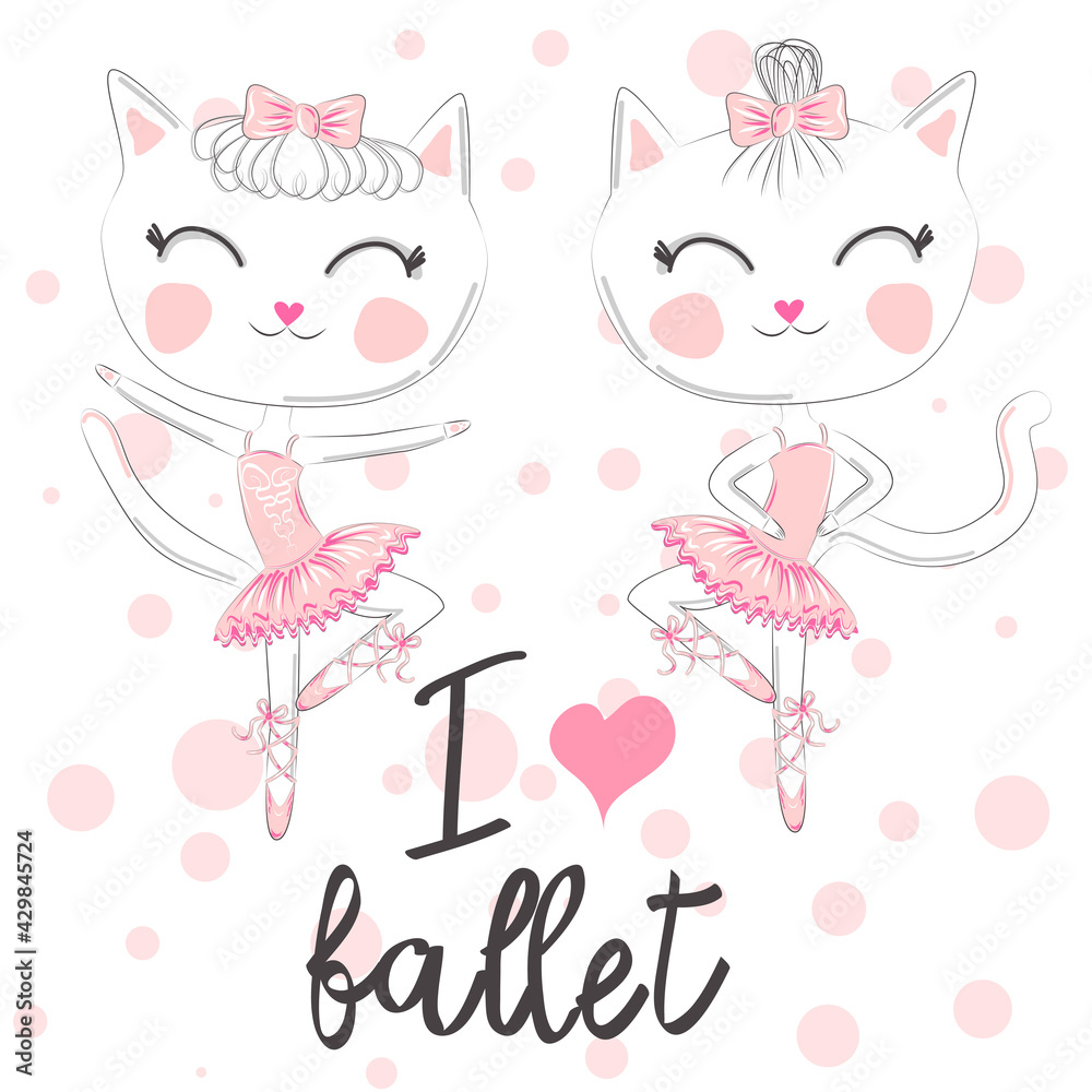 i love ballet. dancing kitten girl in ballet dress, pointe shoes, i love ballet. dancing kitten girl in ballet dress, pointe shoes,