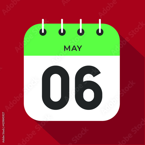 May day 6. Number six on a white paper with green color border on a red background vector.