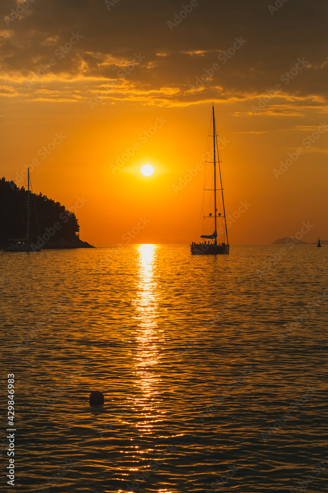 Sunset over Adriatic Sea viewed from Cavtat, Croatia