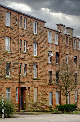 Derelict council house in poor housing estate slum with many social welfare issues in Port Glasgow