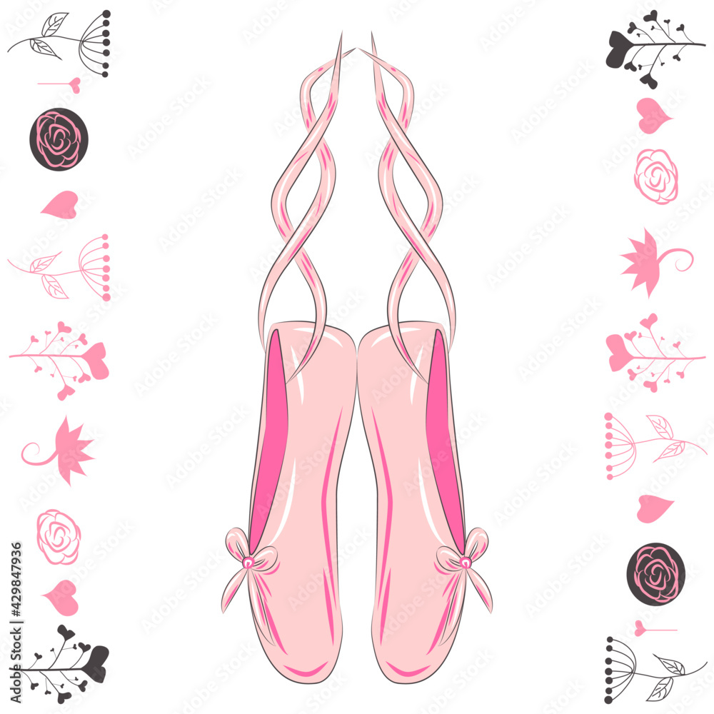 Hanging pink ballet shoes illustration made in outline style Hanging pink ballet shoes illustration made in outline style