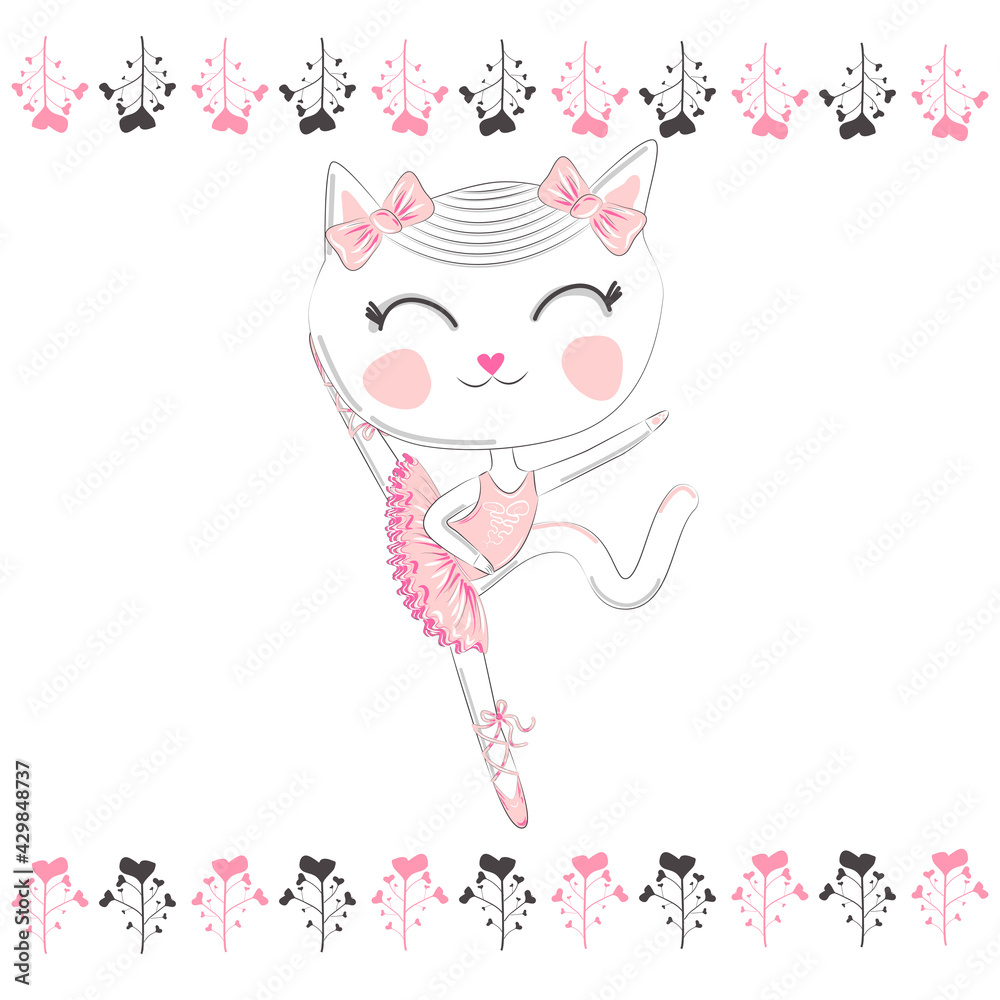 Hand Drawn Cute Cat, ballerina illustration, children print Hand Drawn Cute Cat, ballerina illustration, children print