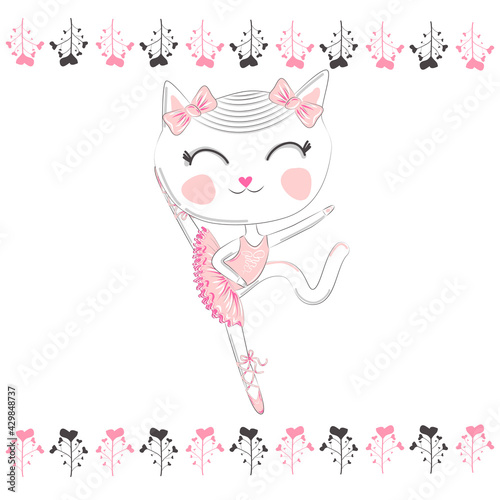 Hand Drawn Cute Cat, ballerina illustration, children print