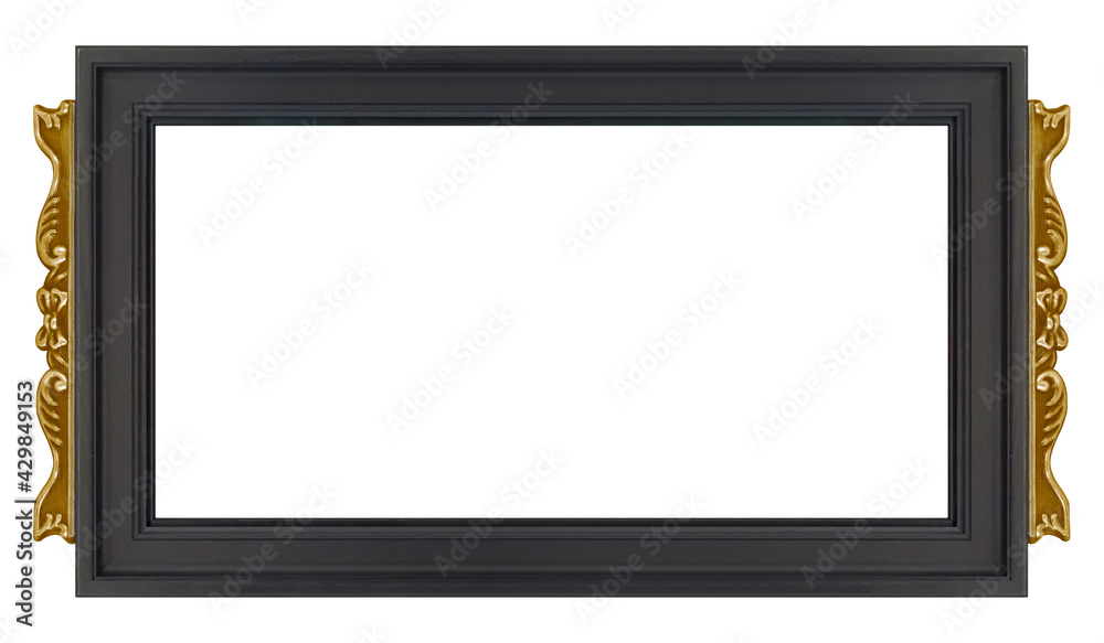 Panoramic black wooden frame for paintings, mirrors or photo isolated on white background Panoramic black wooden frame for paintings, mirrors or photo isolated on white background