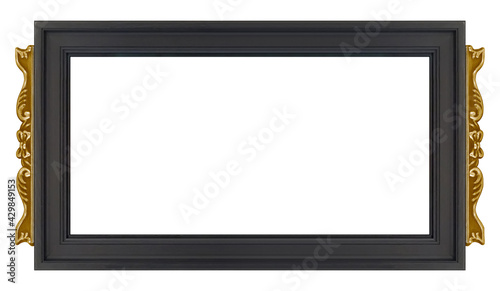 Panoramic black wooden frame for paintings, mirrors or photo isolated on white background