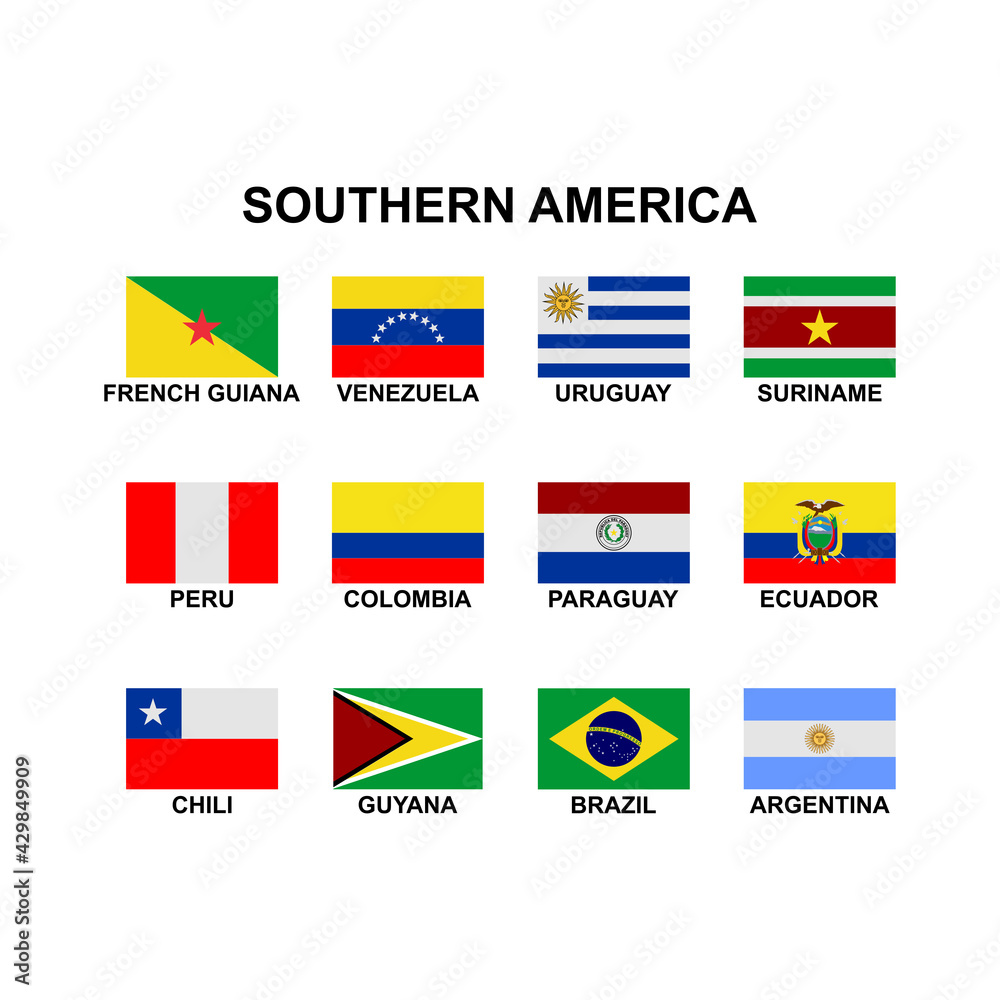 the flags of countries in the Southern America icon set vector sign symbol