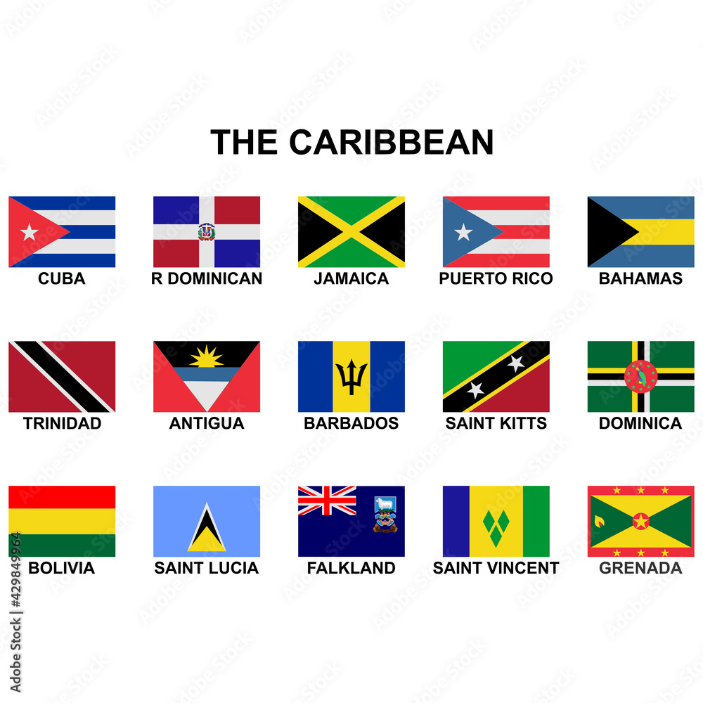 the flags of the countries in the Caribbean icon set vector sign symbol