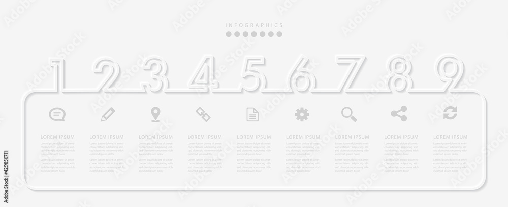 Vector elegant simple refined style infographic design UI template 9 number labels and icons Vector elegant simple refined style infographic design UI template 9 number labels and icons