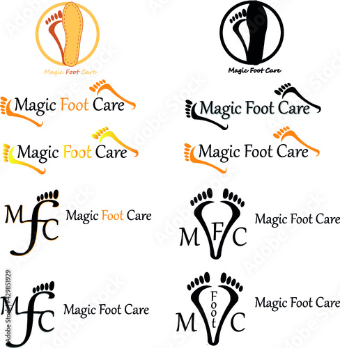 Foot logo, insole sign, vector logo in black and orange color