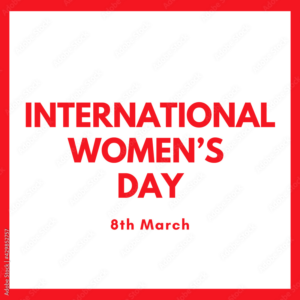International Women’s Day Post Card On March Eight Red Text On White Background International Women’s Day Post Card On March Eight Red Text On White Background