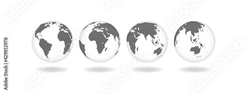 Set of transparent realistic earth globes. World map in the form of a globe. Transparent texture. Vector
