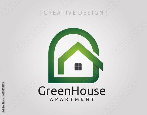 Abstract Green House Logo icon, abstract letter G design template element.