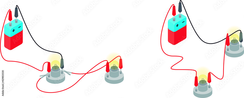 Parallel and series circuits vector illustration, isolated on white ...