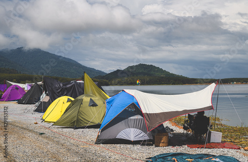 Tent camping at the lake.